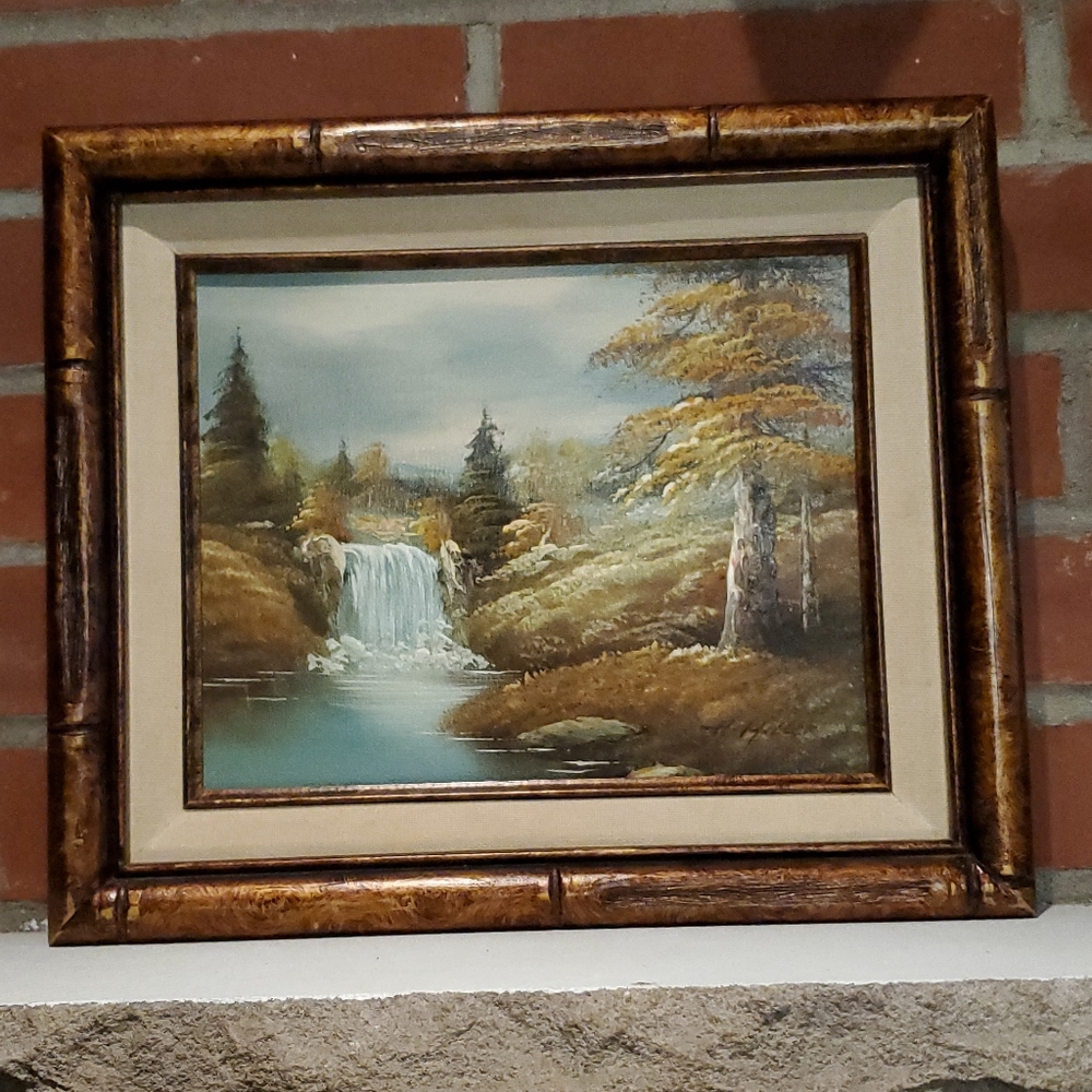 Oil Painting Landscape Trees Waterfall Signed H. Miller Season Fall Autumn VTG - Picture 5 of 16